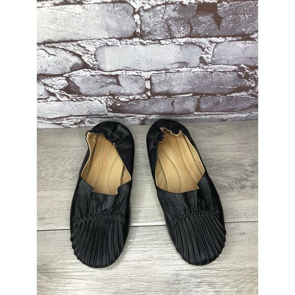 Chocolate Blu CAM2 Black Pleated Leather Ballet Flats Shoes Women Sz 8M US/39EU - Picture 13 of 16